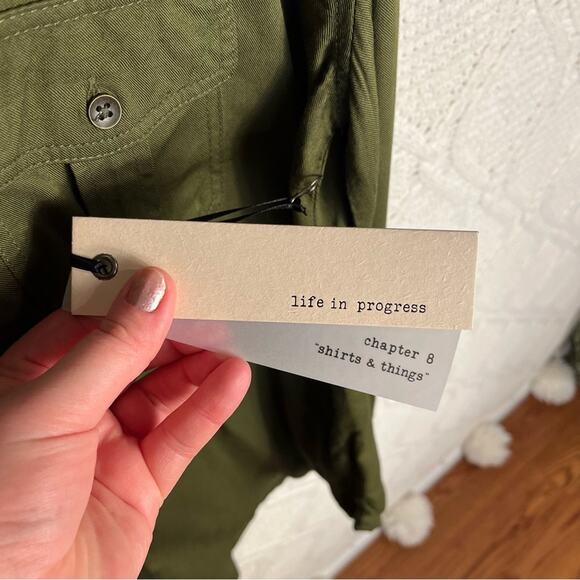 NWT LIFE IN PROGRESS | Army Green Military Button Down Women's Shirt S - Picture 8 of 8